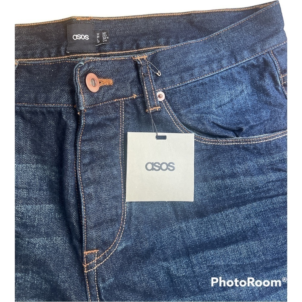 ASOS Dark Blue Wash Distressed Jeans Men’s 32x32 Button Fly Cotton Denim NWT - Picture 3 of 10